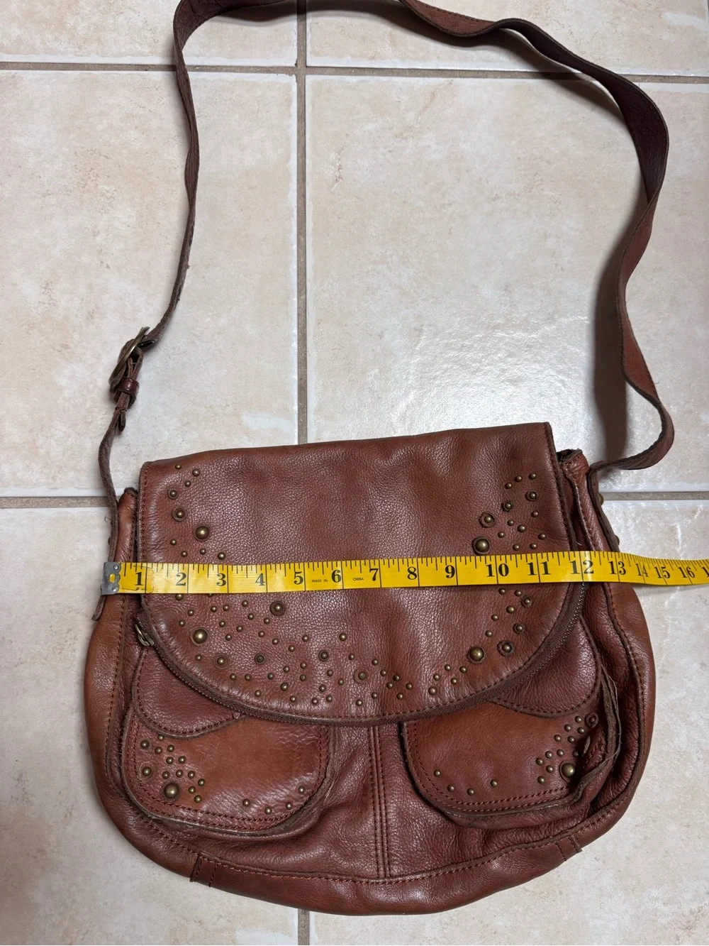 Lucky Brand Brown Leather Studded Crossbody Bag
